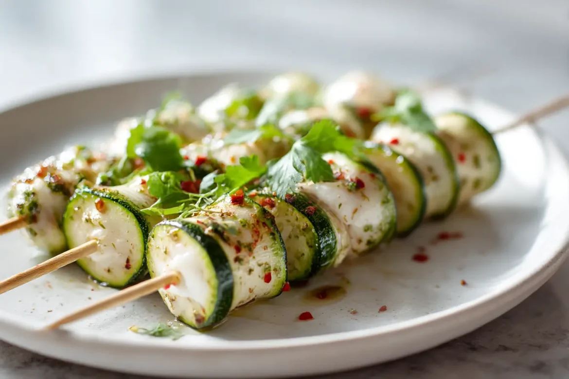 Brochettes de courgettes marinées au airfryer Brochettes de courgettes marinées au Airfryer, savoureuses et colorées