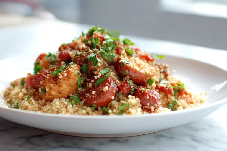 Couscous au poulet et merguez, savoureux et préparé en Airfryer