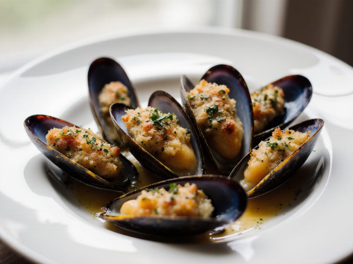 Moules gratinées au Airfryer, savoureuses et garnies de fromage fondu