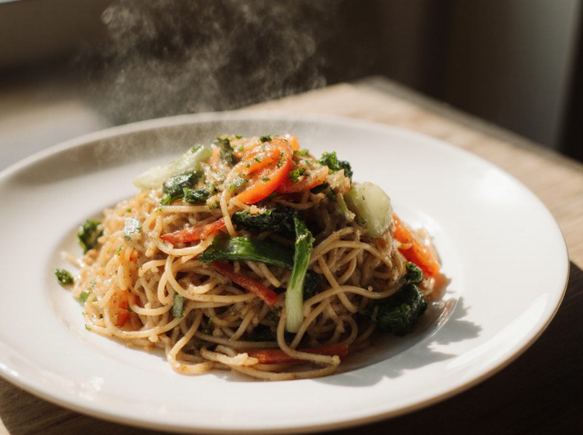 Nouilles sautées aux légumes en Airfryer, colorées et savoureuses