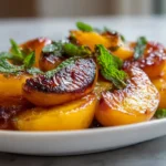 Délicieuses pêches rôties au Airfryer, caramélisées et juteuses.