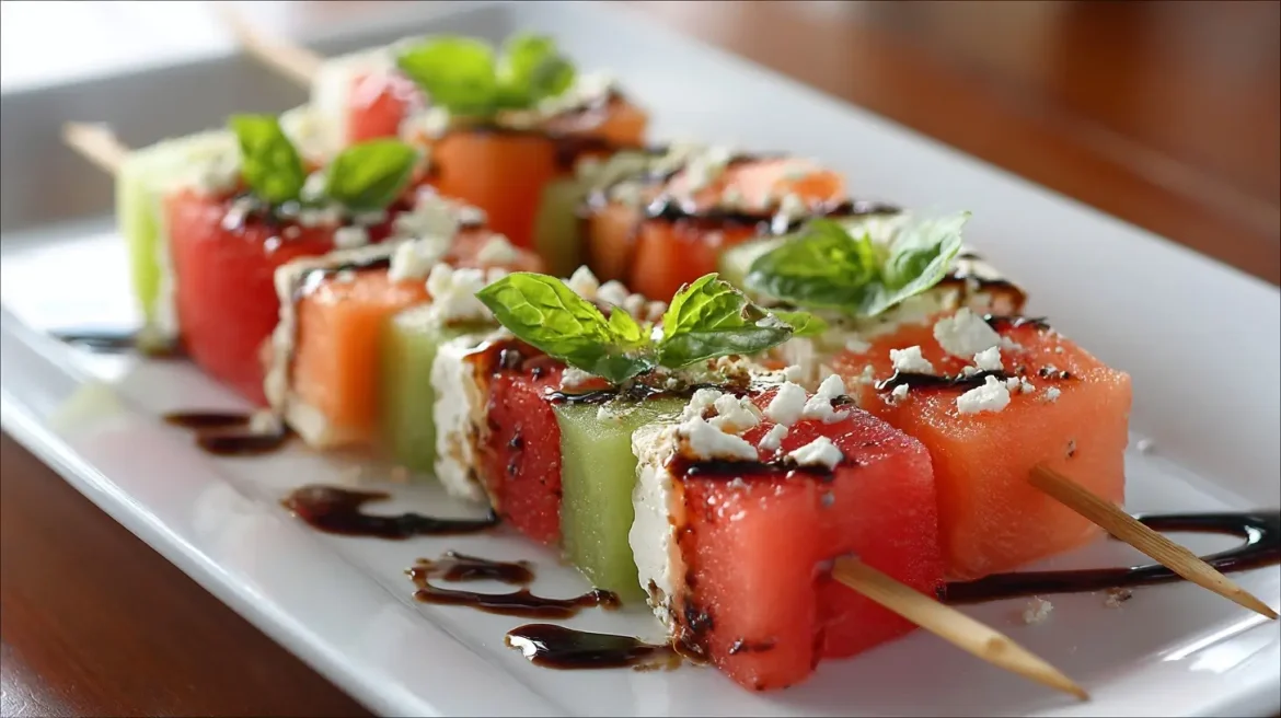 Brochettes de melon et feta cuites en Airfryer, légères et savoureuses