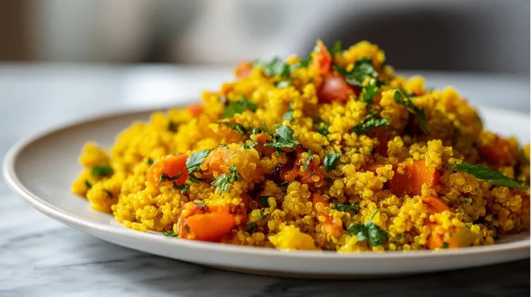 Quinoa au curcuma préparé en Airfryer, coloré et savoureux