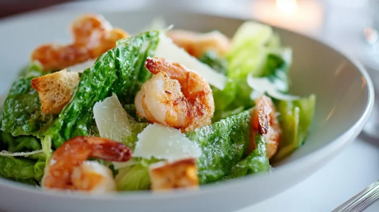 Savoureuse salade césar aux crevettes préparée à l'Airfryer.