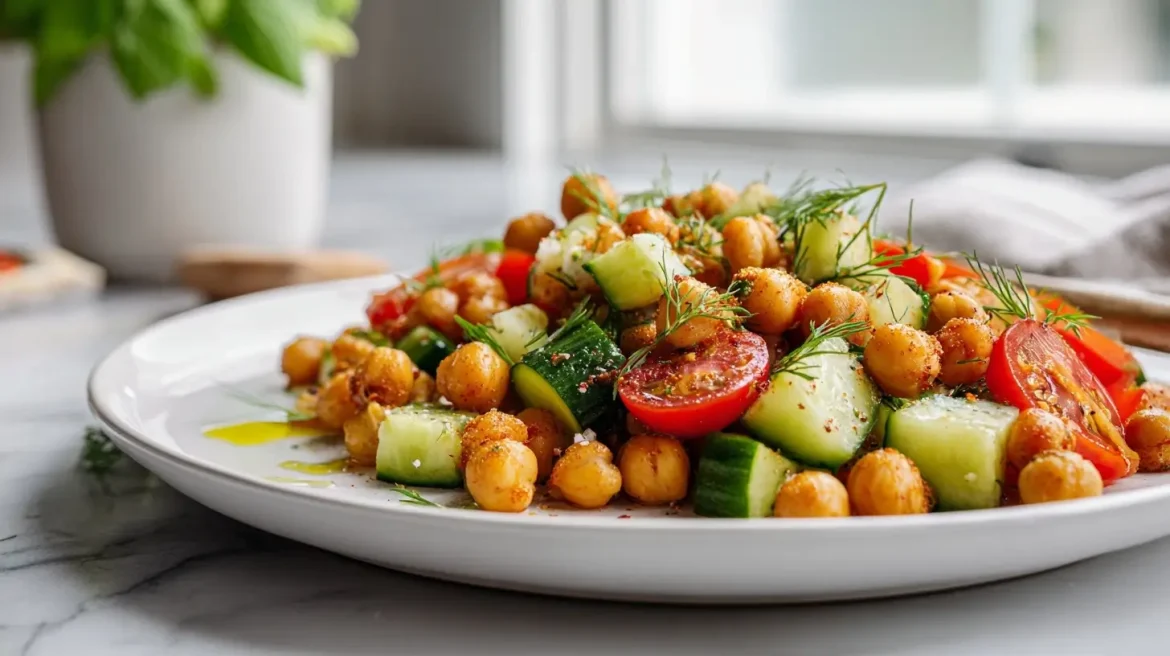 Salade de pois chiches rôtis au Airfryer, colorée et savoureuse